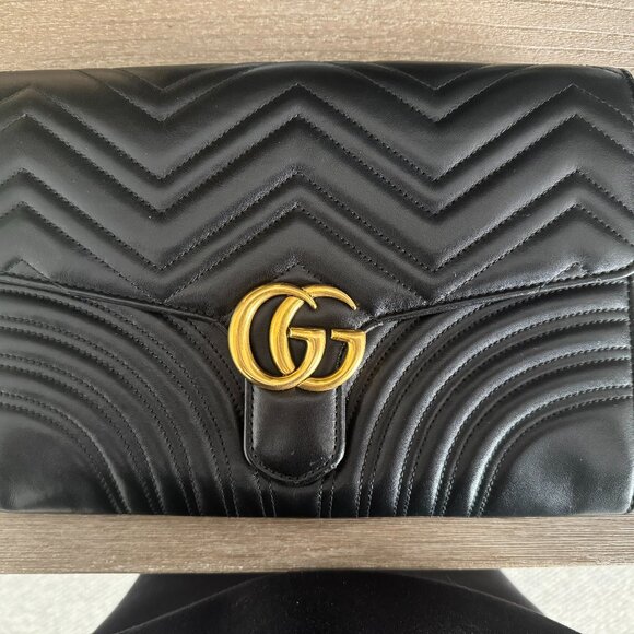 Gucci Calfskin Matelasse GG Marmont Clutch Black - Picture 2 of 11